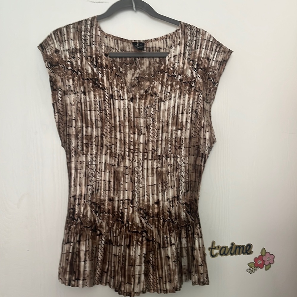 Size 3X earth tones mini pleated Vneck top by Milano Woman